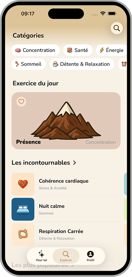 Aura — bibliothèque d'exercices de respiration guidée pour le stress et l'anxiété